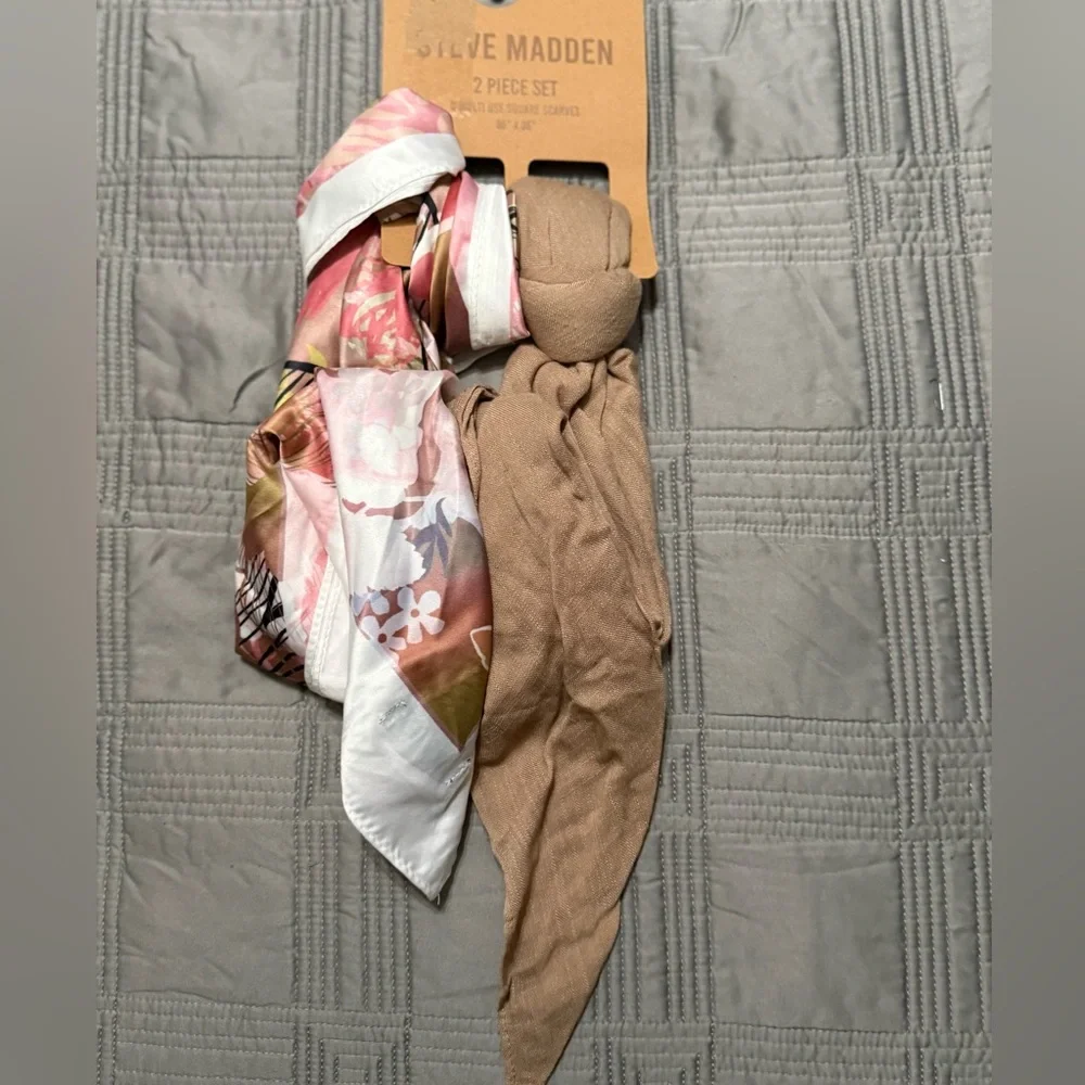 Steve Madden Women's Satin Square & Gauze Square Scarf Set.